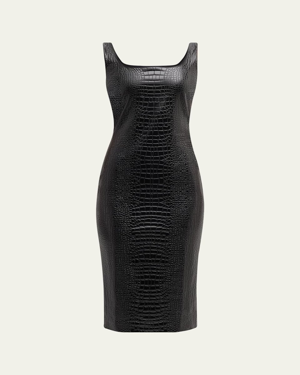 Crocodile-Embossed Faux Leather Dress